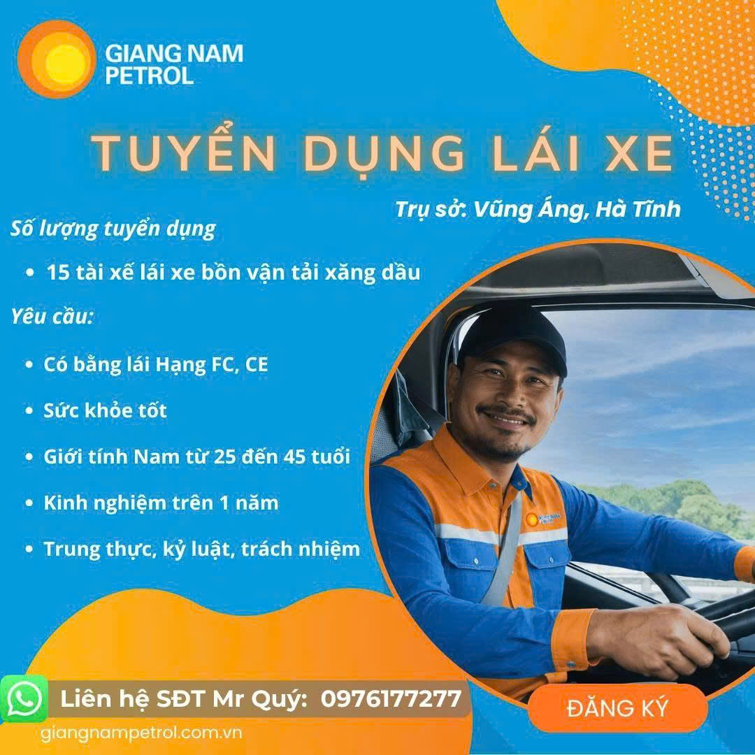 TUYỂN DỤNG LÁI XE VẬN TẢI XĂNG DẦU